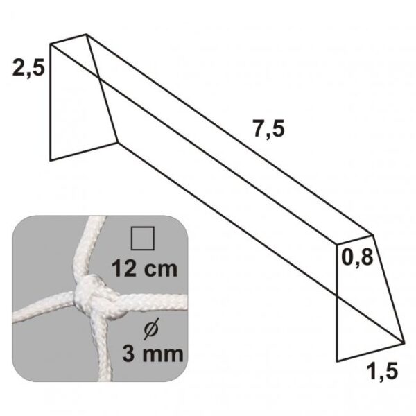 Sieť - 7,5x2,5m, 0,8x1,5m, 3 mm, uzlová