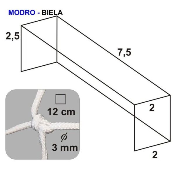Sieť ná bránu 7,5x2,5m, hĺbka 2m, 12cm oko, 3mm uzlová